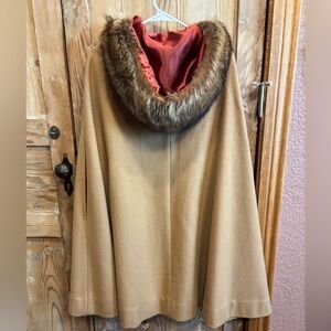 Elegant Tan Cape with Fur Trim